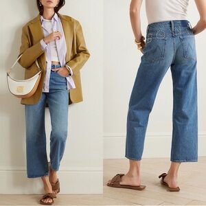 NWT MOTHER x Bowie® Rambler Zip Cropped Embellished Straight-leg Jeans Size 26